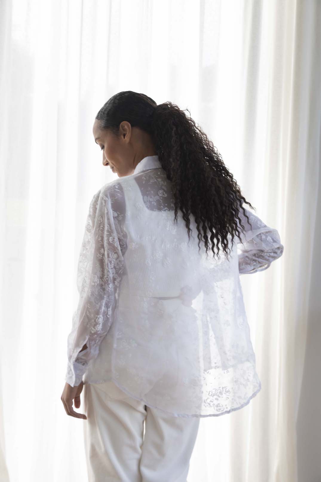 Chemise oversize soie floquée