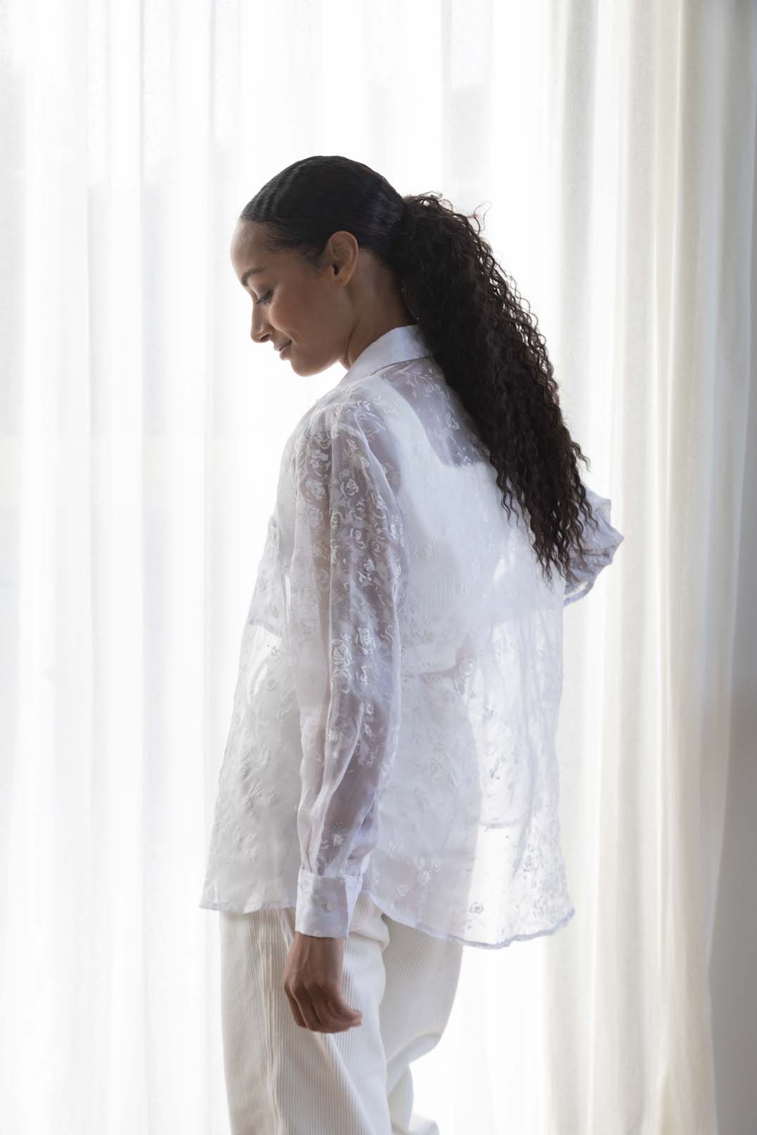 Chemise oversize soie floquée