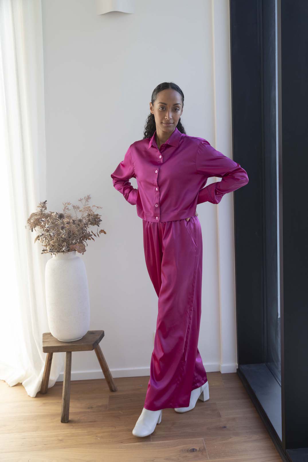 Pantalon élastique satiné