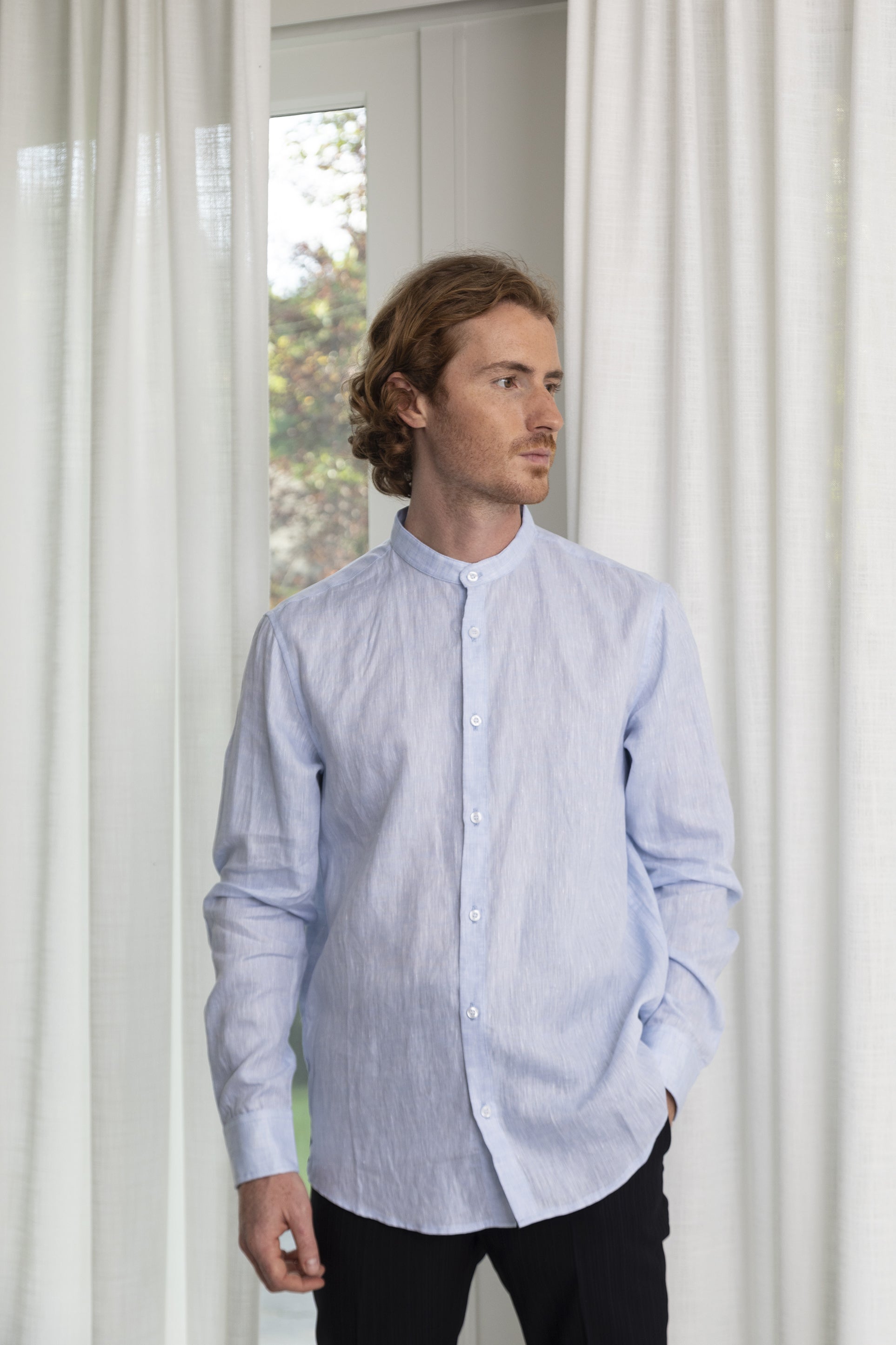 Chemise col mao en lin