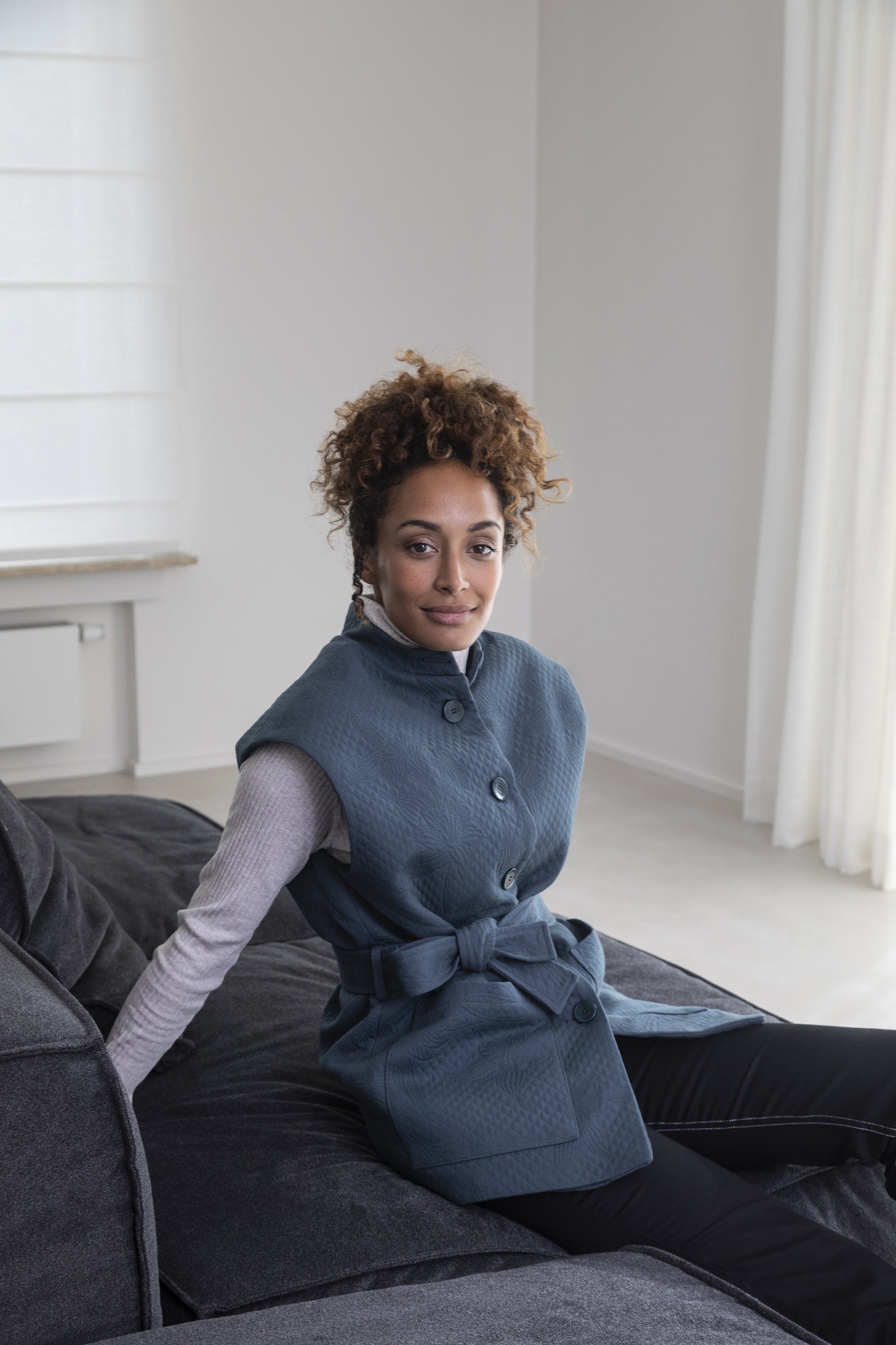 Veste sans manche matelassée fleurie