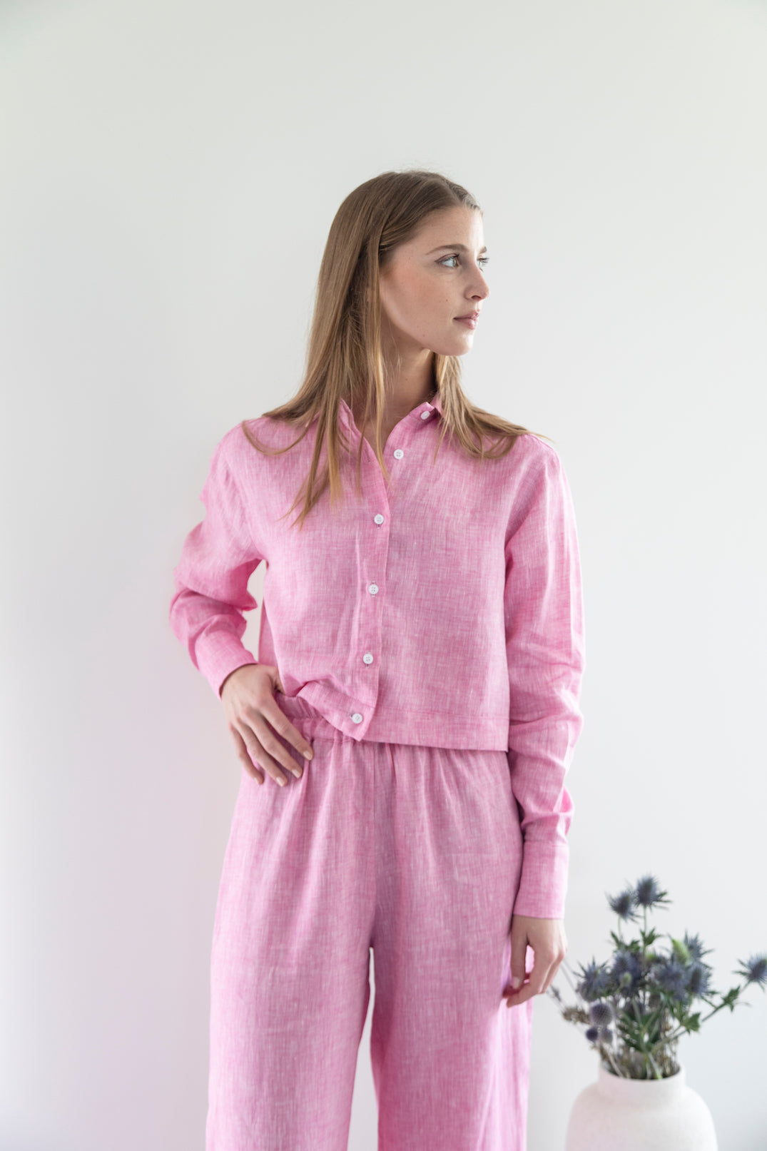 Chemise crop lin