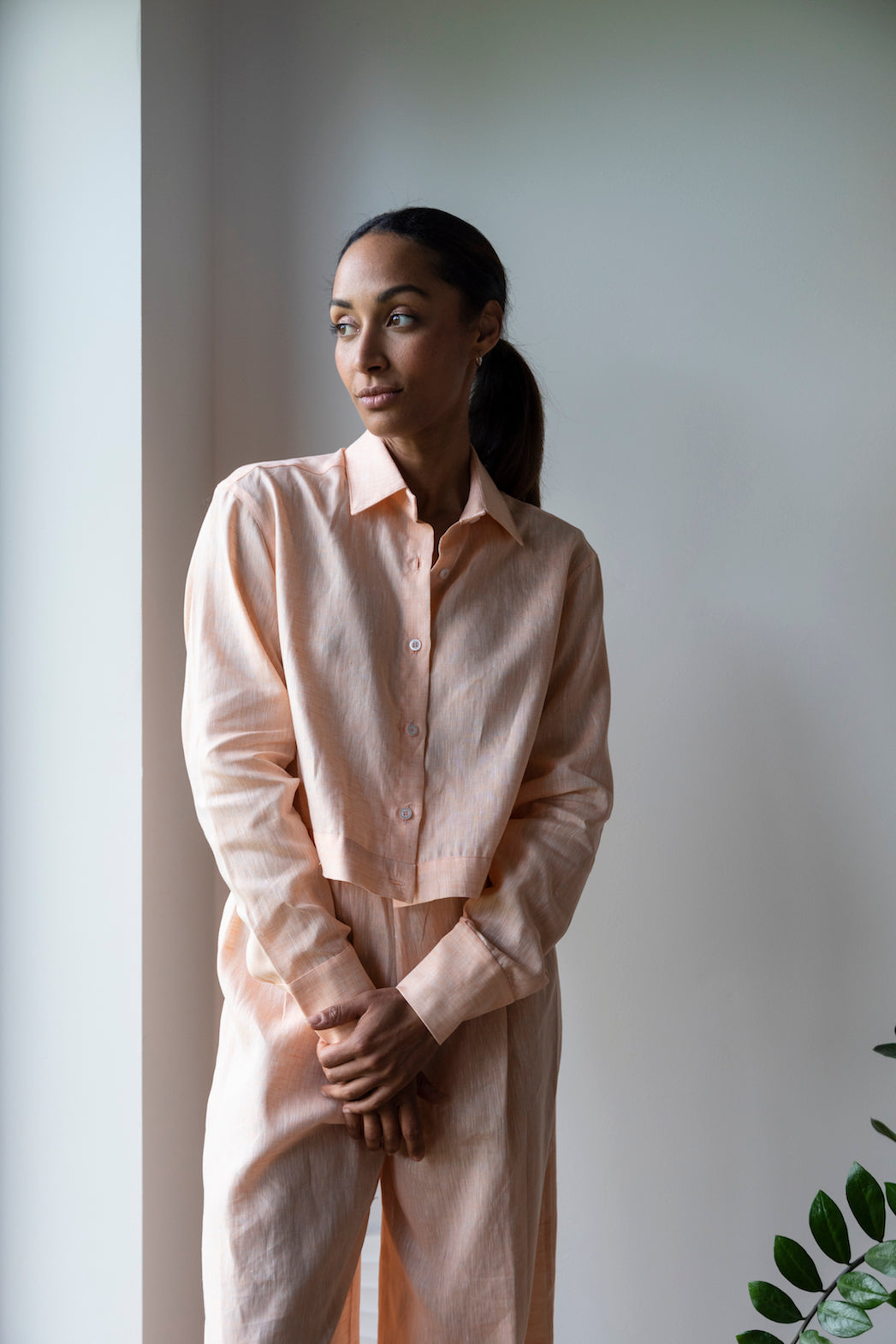 Chemise crop lin