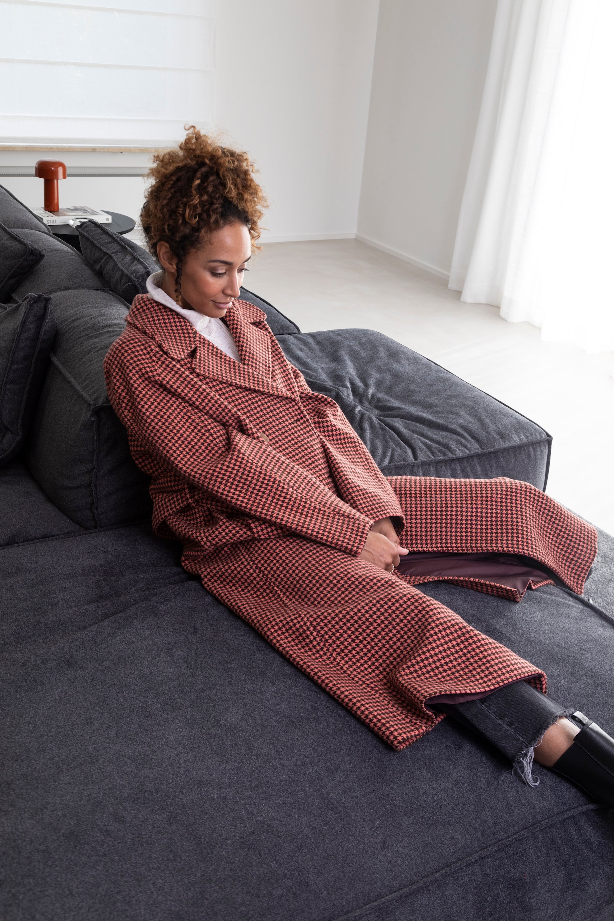 Motif Pied Look Manteau Pied De Poule Manteau Long à Motif Pied-de