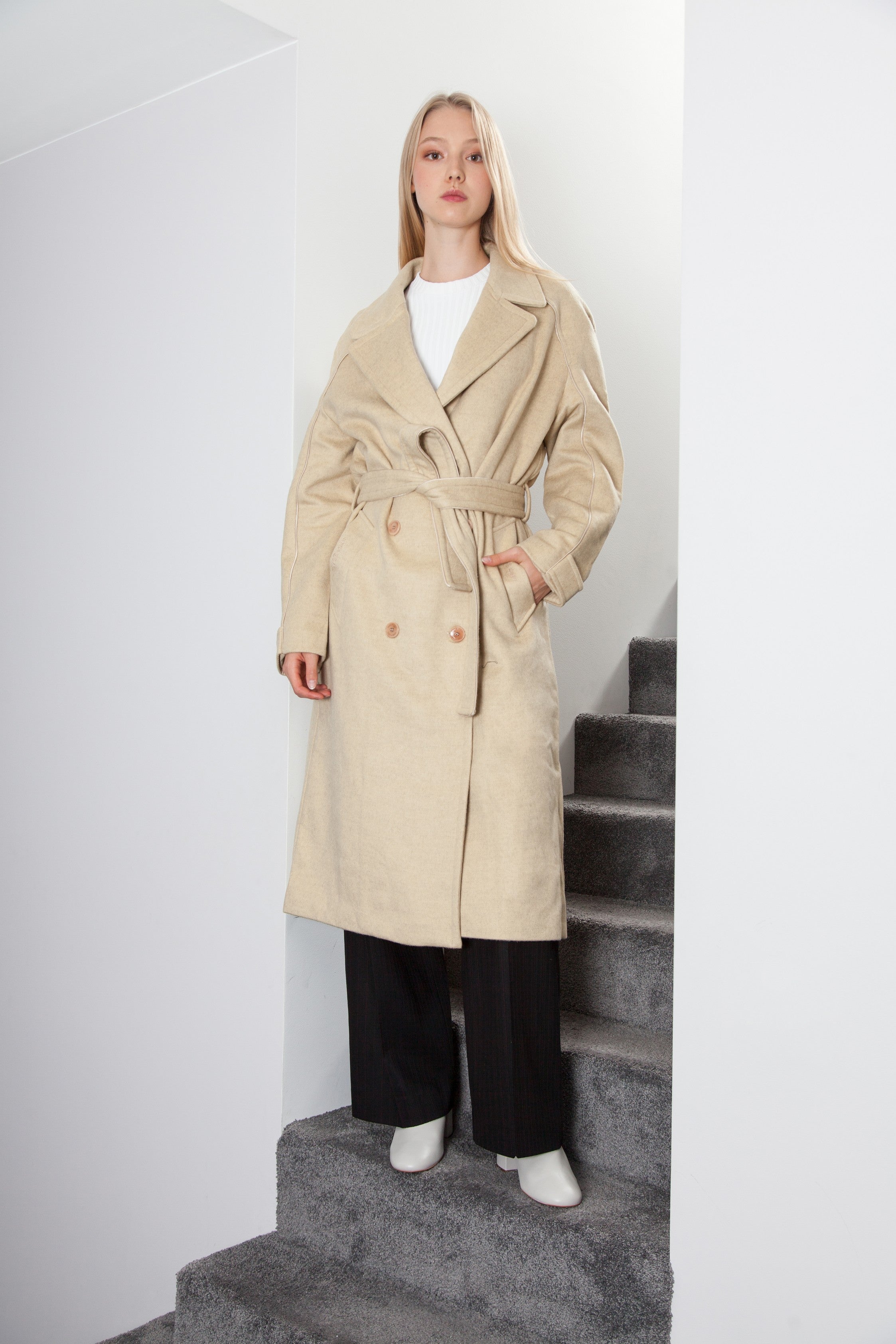 OVERSIZED LONG COAT CASHMERE GOLDEN SAND